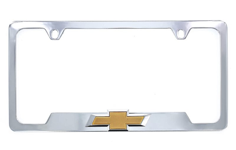Chevy Metal License Plate Frame Tag Holder with 3D Bowtie Emblem - Chrome Plated